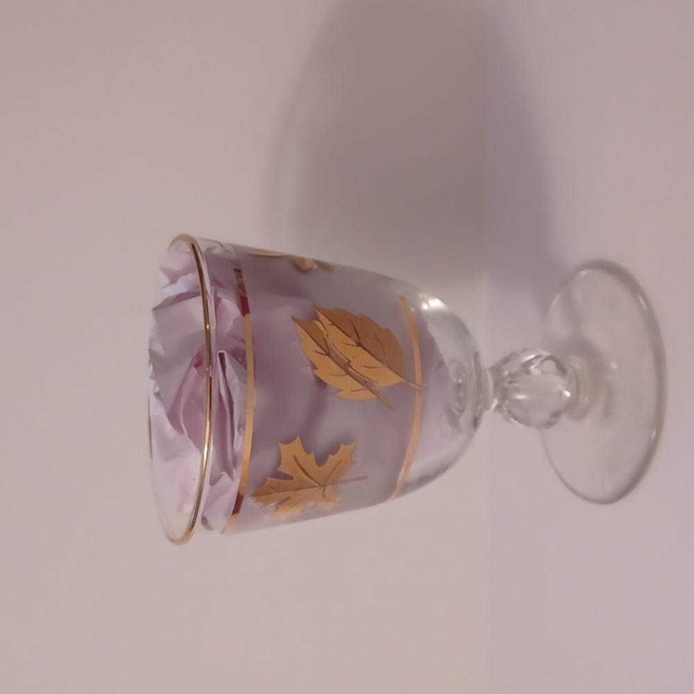 Vintage  Mid Century  Libbey  Frosted  Gold  Leaf set of 8 cordial Steammed Glas